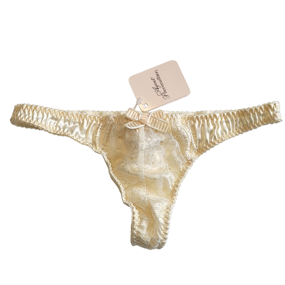 Agent Provocateur Florance Thong Cream Silk Blend Lace NWT Size 2 Discontinued